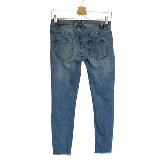 Free People Distressed Ripped Knee Raw Hem Cropped Ankle Skinny Jeans - Picture 10 of 16